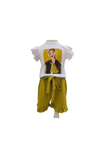 fancykidsantalya Girl's 100% Cotton Combed Cotton T-Shirt and Shorts Double Set - Summer Casual Combination