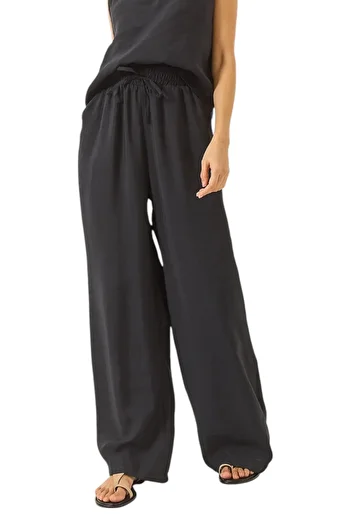 Cochines Women's Black Loose Modal Fabric Wide Leg Summer Trousers