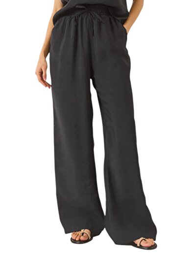 Cochines Women's Black Loose Modal Fabric Wide Leg Summer Trousers