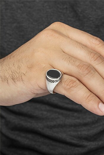 Silverplus Sarmal Desenli Şerit Oval Gümüş Serçe Parmak Erkek Yüzük