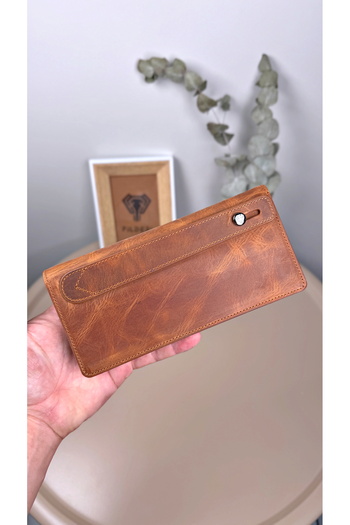 Fil Deri With Phone Compartment - Genuine Leather Wallet - with Magnet and Hand Tape - Large Portfolio 2028