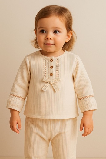 MixMax Bebe Baby Girl Ethnic Style Bottom Top Set Ecru Color 100% Cotton