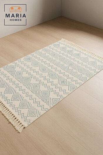 MARIA HOMES Boho Geometric Cotton Area Rug with Tassels – size 90x150 cm