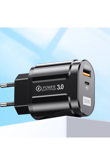 Techsuit Încărcător USB-A, QC 3.0, USB-C, 20W - Premium (CHPD038) - Alb