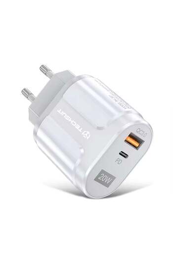 Techsuit Încărcător USB-A, QC 3.0, USB-C, 20W - Premium (CHPD038) - Alb