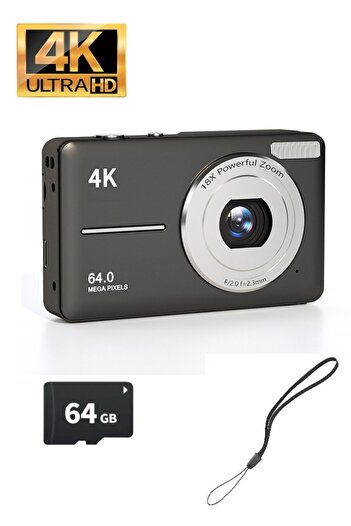 GENERAL 64MP 4K Digital Camera - 64GB Memory, 18X Zoom, Compact and Portable for Travel.