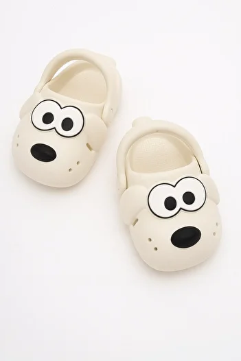 stilfest Cute Daily Garden Seaside Beach Nursery Unisex Children's Slippers with Dog Figure Ecru