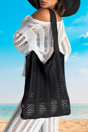 AQE FASHION Women's Wave Patterned Knitted Casual Knitwear Black Beach Bag 40X36