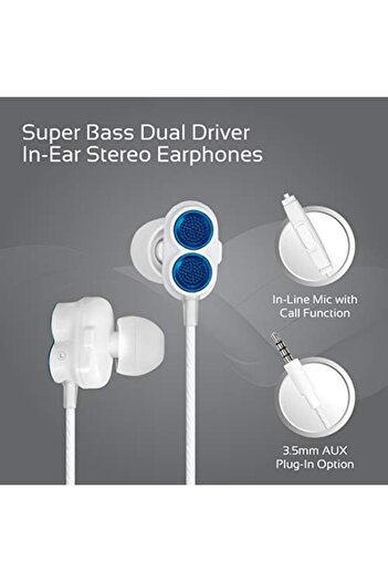 Promate Dual Speaker Earphone, Premium Noise Cancelling HiFi Super Bass Dual Dynamic Driver Headset