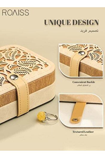 ROAISS Elegant Brown and Beige Jewelry Storage Box Portable Lightweight Double Layer