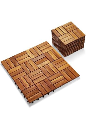 genric FFD Pack of 10 Wooden Decking Tiles – Interlocking Waterproof Hardwood Floor Tiles