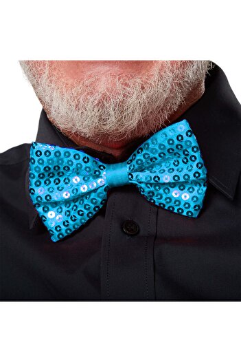 ForWhat 7X2Cm Sparkle Light Blue Sequined Sequin Bowtie for Bureau Home Office Event Show Costume Bowtie