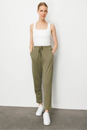 Desen Triko Women's Side Pocket Sweatpants Khaki