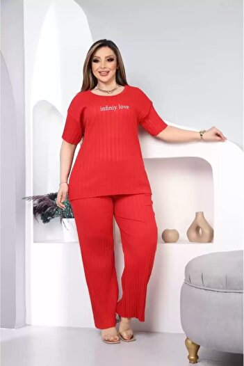 shai Printed Plus Size Pajama Set Red