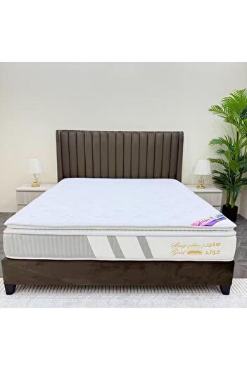 SLEEP GOLD Luxury Mattress with Channel-Tufted Headboard, Premium White Memory Foam, 190x90x30 cm Si