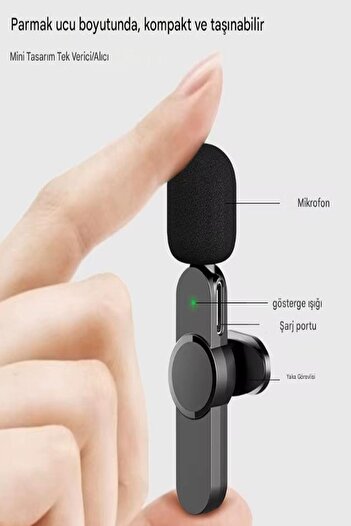 ULTRATEKNO ZR124 Profesyonel Kablosuz Yaka Mikrofonu 3in1 Type C - Lightning- 3,5 mm Uçlu Tekli Mikrofon