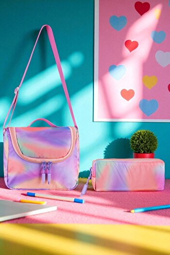 Shopiolog Girl's Primary School Orthopedic Set of 3 Pen Holder Lunch Bag with 3 Compartments Water Bottle