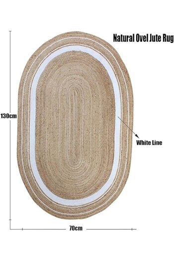 genric LINGWEI Jute Rug Carpet Oval Jute Rug with White Line Design Floor Mat Carpet Jute Door Mat For Livi