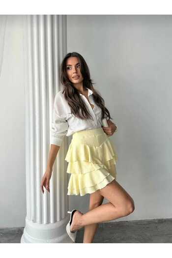 aytenli Ruffled Shorts, Elastic Waist, Three-Layer Ruffle Detailed Mini Wrap Skirt