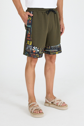 Hoodraze Men's Khaki Wide Leg Garni Shorts