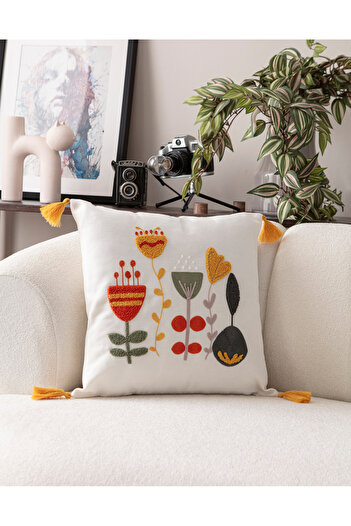 SWITA Comfort Series Punch Embroidered Linen Throw Pillow Cover 43X43 cm