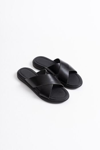 ripuvainen Pilvi Women's Premium Genuine Leather Slippers with Simple Design - Black