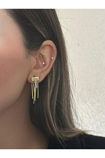 MyladyAccessoriess Minimal Earrings with Hanging Stick Detail (Steel)
