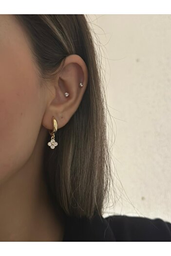 MyladyAccessoriess Zircon Stone Detailed Clover Dangle Earrings (Steel)