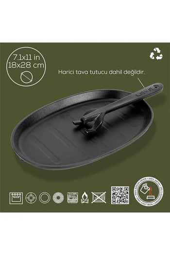 Lava Cast Oval Fajita Plate Size 18x28cm(EXCELLENT PAN HOLDER NOT INCLUDED.)
