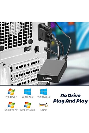 JollyMag Προσαρμογέας, Μετατροπέας VGA σε HDMI και Ήχου, Full HD 1080P/60Hz, Μαύρο