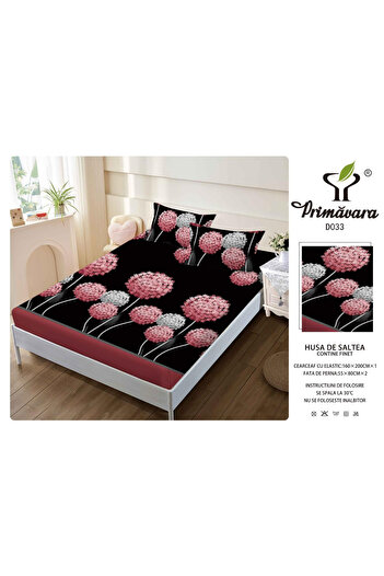 FIONNA.RO Duvet Cover with Elastic and Pillowcases 160X200cm - Pink and Grey Flowers