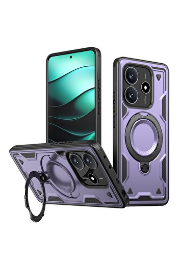 ALC MOBILE Carcasă militară tip armură cu inel metalic, compatibilă cu Xiaomi Redmi Note 14 4G, violet