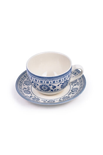 Claytan Plethora Grey-Rim 240 ml Porcelain Coffee Cup & Saucer Set (Grey & Blue, Set Of 1)