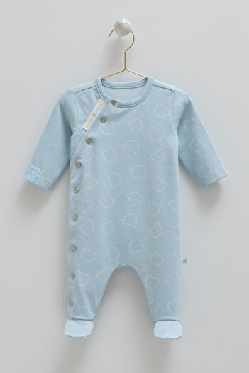 Caramell Baby Boy Romper with Teddy Bear Patterned Booties and Side Snaps (0-6 Months)