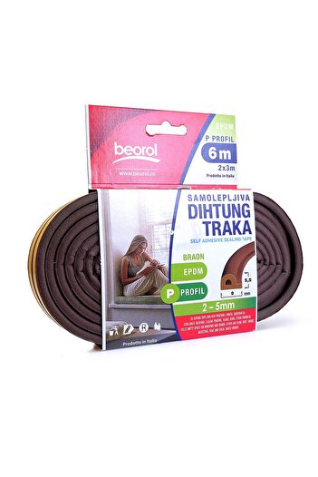 JollyMag Door and window sealing tape, brown, P profile 2x3 m, Beorol