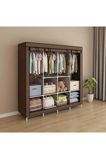 Primo Plus Roman Gifts Portable Wardrobe with Storage Organizer Brown 175x150x45cm