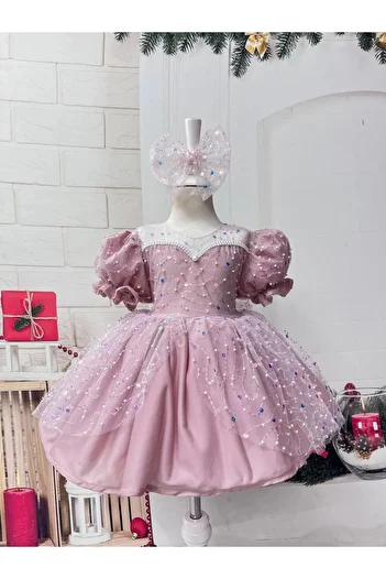 Nissa Pink Stone Heart Collar Girl's Evening Dress