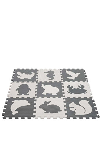 IMK Foam Puzzle Rug for Kids, 9 Pieces Animal Design, Black-Grey, 85cm x 85cm x 1cm