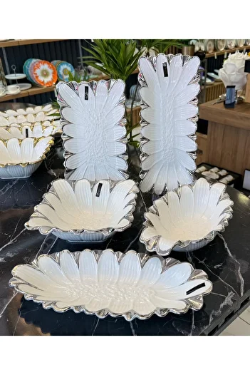 Onedekor Daisy Silver Luxury 5 Piece Serving Presentation Set
