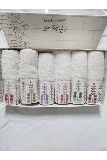 Fiesta Hand Towel Embroidered Cream Bamboo Towel 50X90 (6 Pieces) Boxed