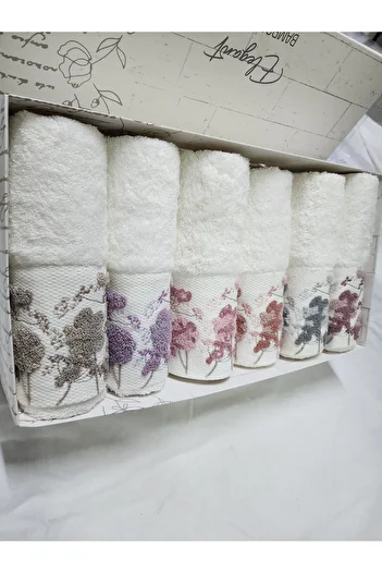 Fiesta Hand Towel Embroidered Cream Bamboo Towel 50X90 (6 Pieces)