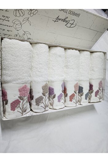 Fiesta Hand Towel Embroidered Cream Bamboo Towel 50X90 (6 Pieces) Boxed