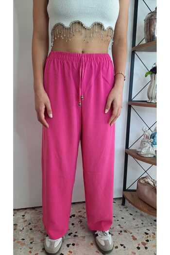 ŞIK VE MUTLU Muslin Linen Elastic Waist Wide Leg Trousers