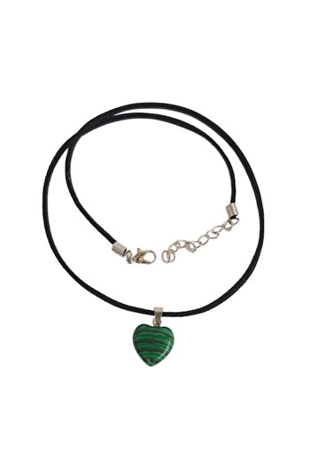 Roberta Malachite Pendant, Stone, 15 x 17 mm, Heart Shape, Green, with Black Cord