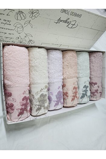 Fiesta Hand Towel Embroidered Multicolored Bamboo Towel 50X90 (6 Pieces) Boxed