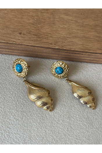 Rupen Kraft 316 L Surgical Steel Turquoise Stone Seashell Model Design Steel Earrings