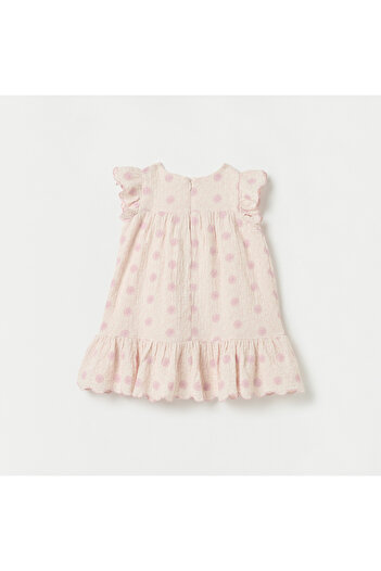 giggles Juniors All-Over Floral Embroidered A-line Dress with Ruffle Sleeves