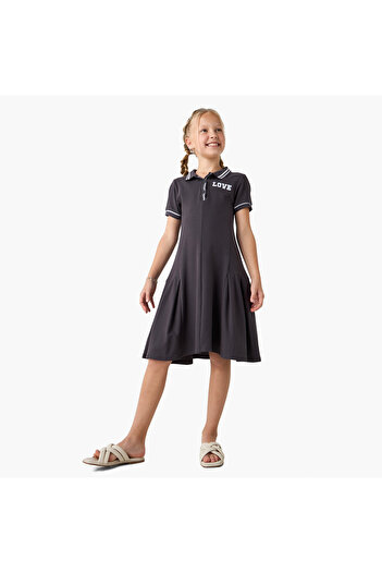 Juniors Love Embroidered Polo Dress with Short Sleeves