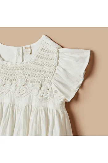 giggles Crochet Detail A-line Dress with Ruffle Sleeves