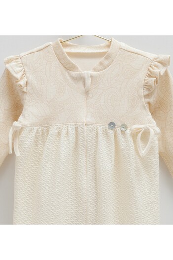 Caramell 100% Cotton Baby Girl Booties Jumpsuit with Ruffles and Button Detail - 0-6 Months